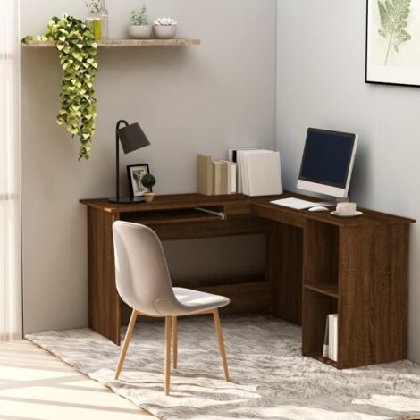 JINLEFU Tavolo Scrivania per Computer, Scrivania ufficio Angolo Rovere Marrone 120x140x75 cm Legno Multistrato vidaXL