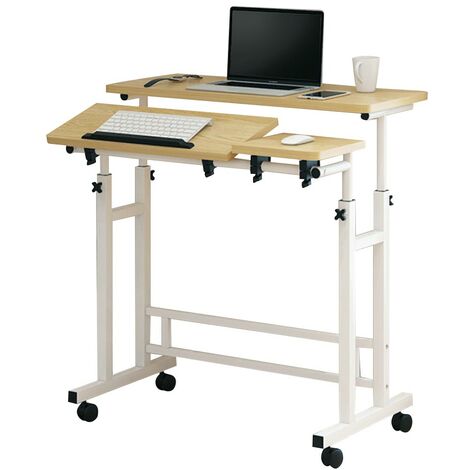 Gotop tavolino regolabile in altezza con ruote girevoli per divano postazione di lavoro con cestello portaoggetti scrivania per computer portatile tavolino da comodino 