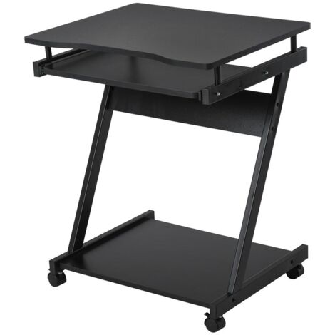 TAVOLO SCRIVANIA PORTA PC PIANO TASTIERA A SCOMPARSA E 4 RUOTE. NERO