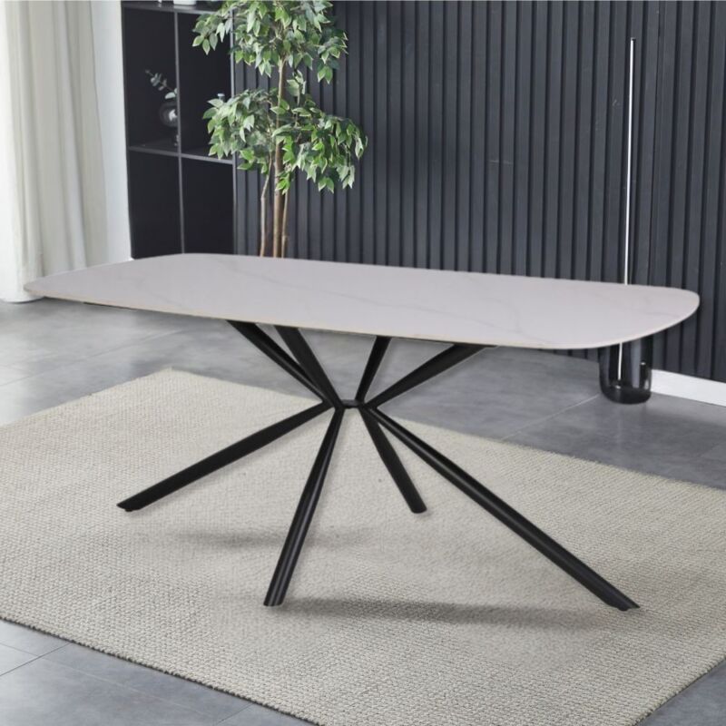Veriaffari.it Tavolo Style Con Piano In Ceramica Effetto Marmo Bian...