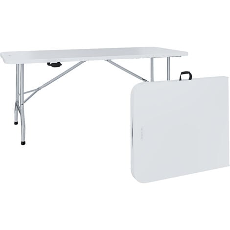 Tavolo Tavolino Pieghevole In Dura Resina Set Birreria Facile Trasporto Con Maniglie Ideale Per Giardino Campeggio Terrazzo Fiere Sagre 180 x 74 x 74 cm Colore Bianco