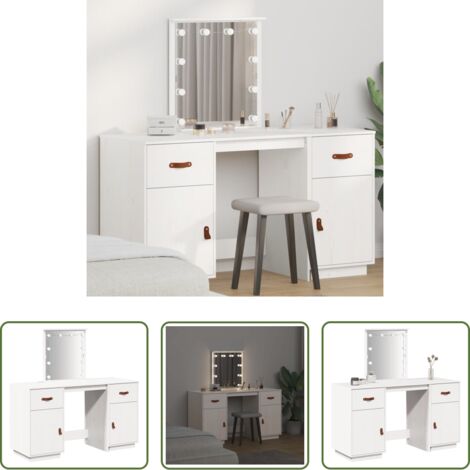 Tavolo toeletta con specchio -  Set Toeletta con LED Bianco in Legno Massello di Pino