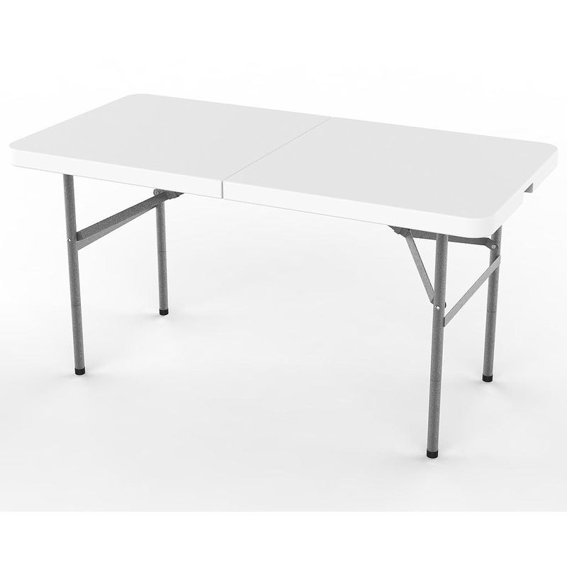 Tavolo Trasportabile, Tavolo Portatile Pieghevole, 124 x 61 cm, Bianco, Pieghevole a metà, Materiale: HDPE