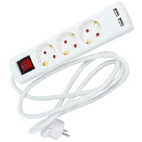 TAYG base m. 3 bases 3x1.5 (2p&43t)&43usb , Base múltiple 3 tomas con interruptor y 2 conexiones USB 823602 Cable de 1.4 mts H05VV F 3G1.5 Potencia 10/16A 250V 3680W- Con 3 bas