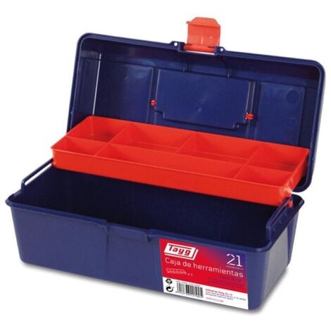 TAYG caja herramientas plastico n.21-31x13 , Caja azul de Herramientas Plástico nº21 con bandeja roja. - Tamaño: 310 x 160 x 130 mm. - Color: Azul. - Color bandeja: Roja. - Materia