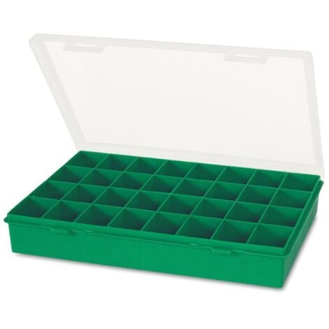 TAYG estuche 13-32 usos diversos , Estuche multiusos con compartimentos modelo 13 32 Medidas 330x247x54mm Fabricado en polipropileno Color verde con tapa transparente