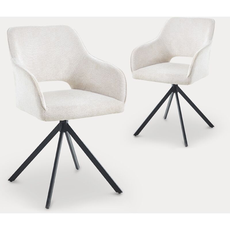 Mobilier Deco - tayga - Lot de 2 chaises pivotantes en velours beige pieds en métal noir