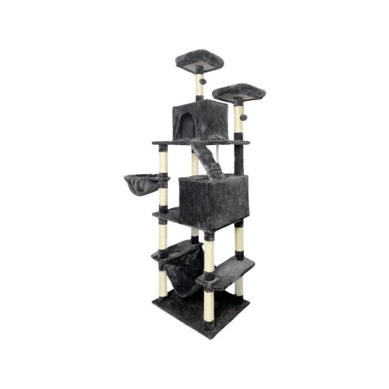 Taylor Arbre a chat - 60 x 50 x 206 cm - Gris foncé - 2 plateformes, 1 perchoir, 2 cabanes, 1 hamac