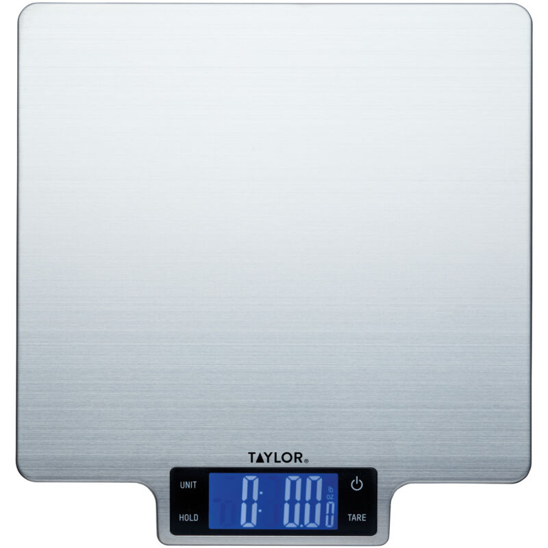 Image of Taylor Pro Large Digital Scale, bilancia da cucina of Stainless Steel, misura ingredienti liquidi e secchi fino a 10 kg, 16 cm of Diameter, Tare