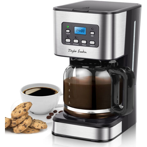 Taylor Swoden Filter Coffee Machine, Drip Coffee Maker with Programmable 24hr Timer, Keep Warm & Anti-Drip, Reusable Filter Fast Brewing - Darcy 950W 1.5 L Black Stainless Steel Coffee Machine