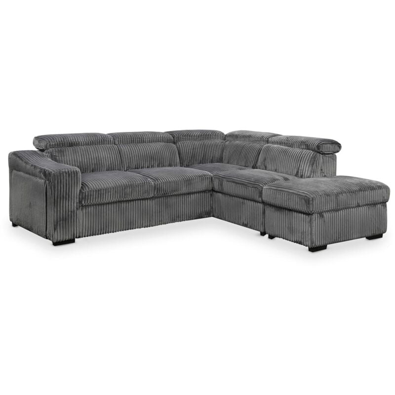 Mobilier Deco - tayra - Canapé d'angle convertible avec coffre en velours côtelé gris - Angle droit