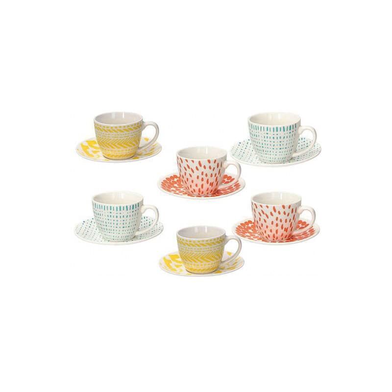 

Taza Cafe con Plato Bone China Set 6U 8 Cl Agua Colors Mix