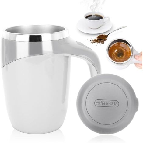 Taza de acero inoxidable con agitador automático - Taza de café eléctrica mágica de 380 ml (blanca)