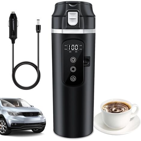 Taza de agua caliente para coche de 500 ml (24 V/12 V), hervidor eléctrico para coche, hervidor eléctrico de viaje, hervidor de viaje para coche, taza calefactora para coche y camión.