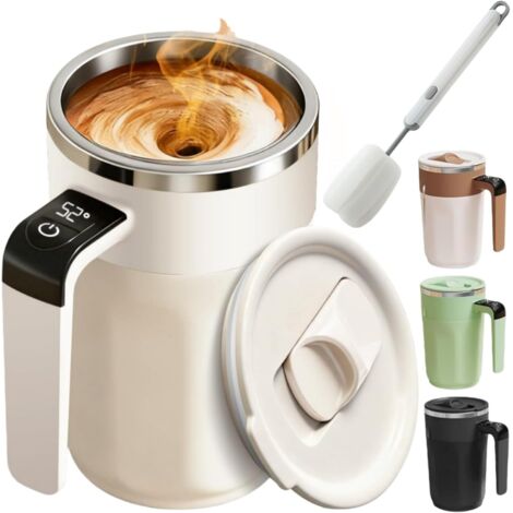 Taza de café con agitación automática y pantalla de temperatura, taza eléctrica con agitación automática y mezcla magnética, taza con control de temperatura inteligente, color blanco