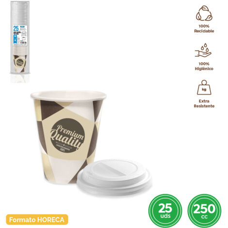 Taza de Cartón 250cc con Tapa, 25 Unidades - Maxi Products