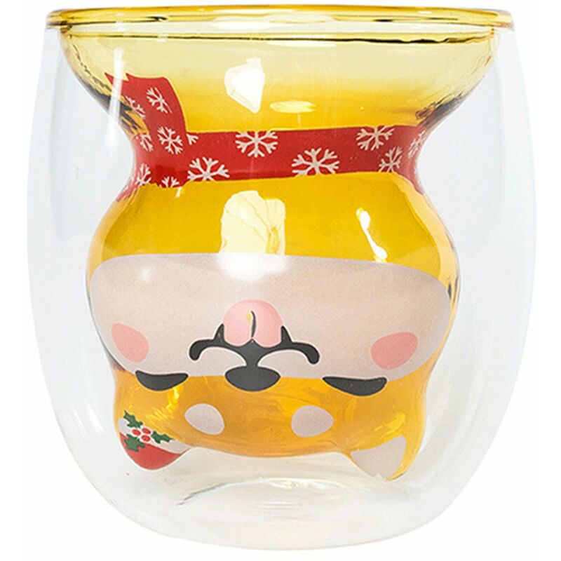 

Happyshopping - Taza de Navidad Taza de vidrio con aislamiento de doble pared Taza de Shiba Inu linda Taza de leche Taza de agua Regalo de