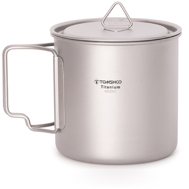 

Ultraligero titanio Copa al aire libre taza de la taza del agua que acampa portable de la comida campestre con la manija plegable, 650ml - Tomshoo