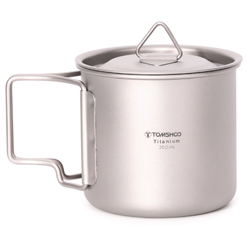 

Ultraligero titanio Copa al aire libre taza de la taza del agua que acampa portable de la comida campestre con la manija plegable, 350ml - Tomshoo