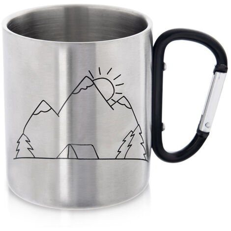 Taza de viaje de acero inoxidable con mosquetón, 350 ml