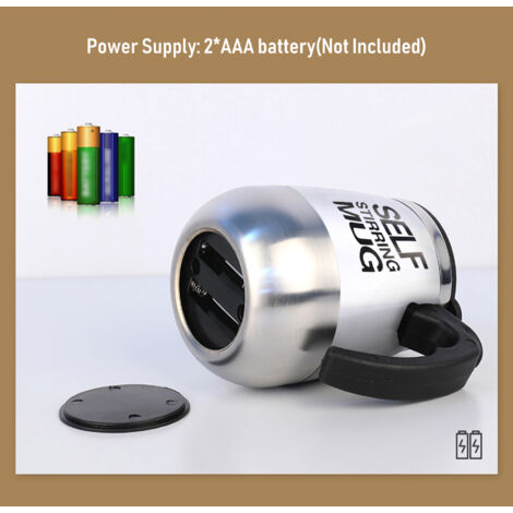Taza eléctrica de acero inoxidable de 400 ml con función de autoagitación y tapa, color blanco.
