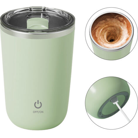 Taza magnética de 350 ml con tapa, no axial, autoagitadora, de acero inoxidable 304, resistente al agua (IPX6), para café, té, oficina, viajes y deportes.