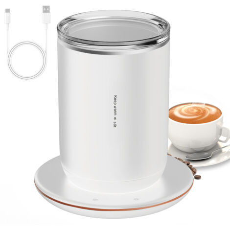 Taza térmica 2 en 1 con temperatura constante de 55 °C (131 °F), agitador magnético de 10 W, vaso aislado de acero inoxidable de 300 ml (10,5 oz), base y tapa con botón táctil.