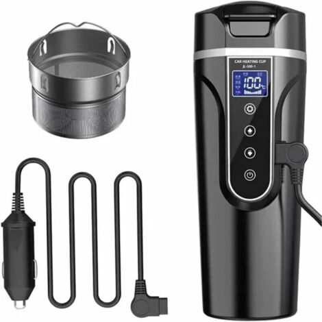 Taza térmica para coche, taza para hervir agua, termo para coche, hervidor eléctrico para coche, calentador de agua, 12/24 V, negro