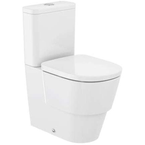 TAZA TURA TNQ.BAJO ROCA RIMLESS ADOS.PARED SAL.EVAC.DUAL 420MM(S/ASTO.)BL BRILL.