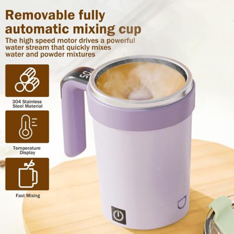 Tazza automescolante, tazza magnetica automescolante da 380 ml a prova di perdite con display LCD della temperatura, tazza da caffè automescolante in acciaio inossidabile con base staccabile e cannucc