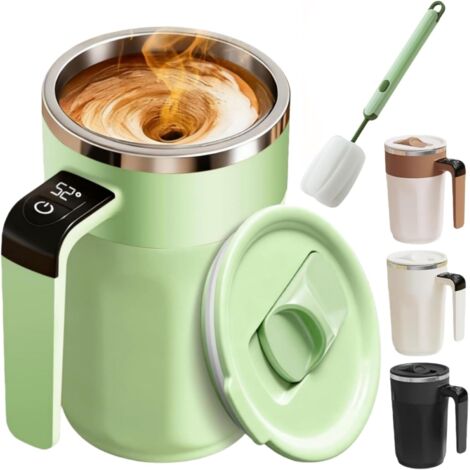 Tazza da caffè automescolante con indicatore di temperatura, tazza elettrica automescolante con miscelazione magnetica, tazza con controllo intelligente della temperatura, verde