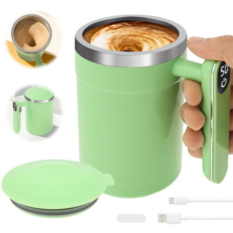 Tazza da caffè magnetica automatica, in acciaio inox, termica, da 400 ml (14 oz), con manico, display della temperatura, ricarica tramite Type-C, miscelatore automatico per bevande da viaggio.
