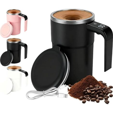 Tazza da caffè magnetica da 380 ml con miscelazione automatica, indicatore di temperatura e coperchio, ricaricabile.