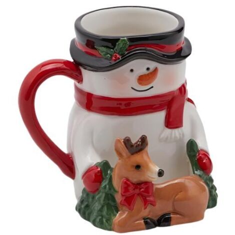 Tazza decorativa con pupazzo di neve in ceramica decorazione natalizia h 13 cm