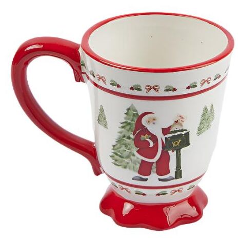 Tazza decorativa in ceramica con sfera decorazione natalizia h 10 cm