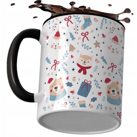 TAZZA DI NATALE CON ANIMALI E ORSACCHIOTTI COME REGALO PER BABBO NATALE SOTTO L'ALBERO DI NATALE
