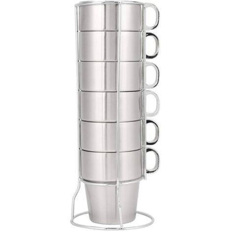 Tazza in acciaio inossidabile, 6 tazze impilabili in acciaio inossidabile, utilizzate per birra, caffè, tè, latte, succo di frutta, tazza da caffè isolata a doppio strato, con manico e portabicchieri