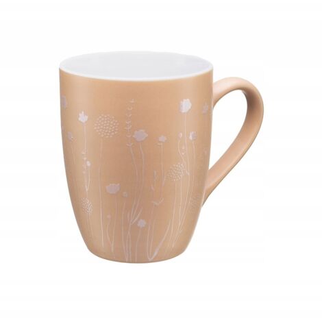 Tazza in porcellana beige da 340 ml con stampa di fiori di campo, 1 pz.
