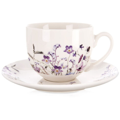 Tazza in porcellana con piattino decorato con fiori per caffè, tè, Louka, 260 ml