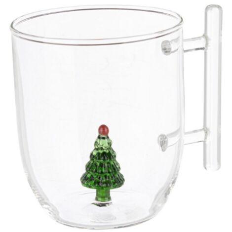 Tazza in vetro  natalizia con pino, babbo natale, orsetto, pupazzo con confezione regalo -Babbo