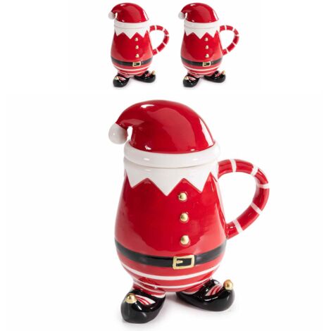 Tazza natalizia Babbo Natale con cappello in ceramica colorata e dettagli dorati