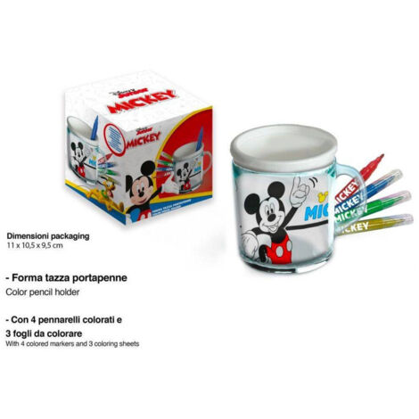Tazza Portapenne Da Colorare Mickey Mouse Bicchiere Porta Color Pennarelli