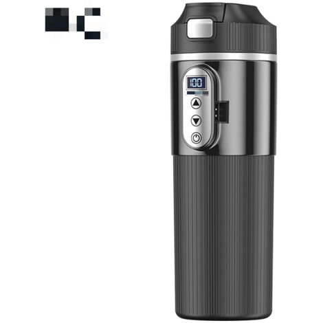 Tazza termica da viaggio, 500 ml, in acciaio inox, con display a LED, ideale per campeggio/riscaldamento rapido, scaldabevande per auto, bollitore per auto, tazza isolante, colore nero.