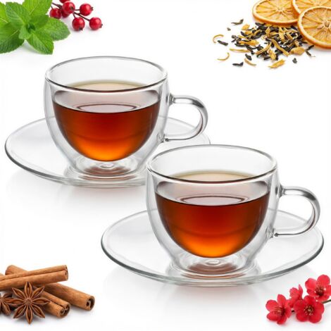 TAZZE DA TÈ E CAFFÈ 2 PEZZI CON SUPPORTO BICCHIERI TERMICI 250ml