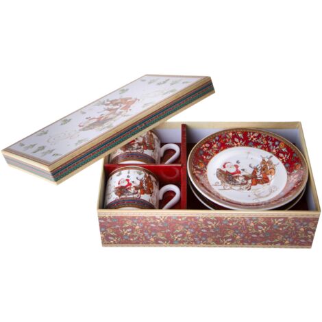 Tazze e piatti con disegnino Babbo Natale per decorazioni interne, Set.2