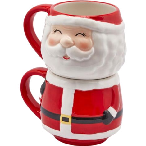 Tazze impilabili a forma di Pupazzo, set da 2 pezzi, con manico rosso da 17 cm -Babbo Natale