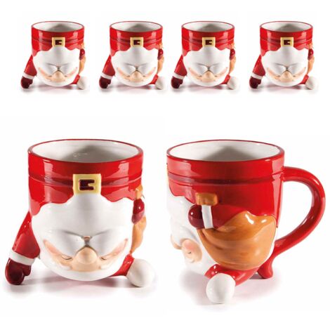 Tazze natalizie Babbo Natale sottosopra in ceramica colorata con rilievi