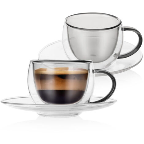 Tazze termiche a doppia parete con piattino per caffè espresso DOUBLE 90 ml 2 pz.