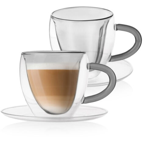 Tazze termiche con piattino a doppia parete per caffè, 160 ml, 2 pezzi.