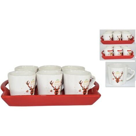 Trade Shop - Set 6 Pezzi Tazzine Tazze Da Caffè Ceramica Scritta L